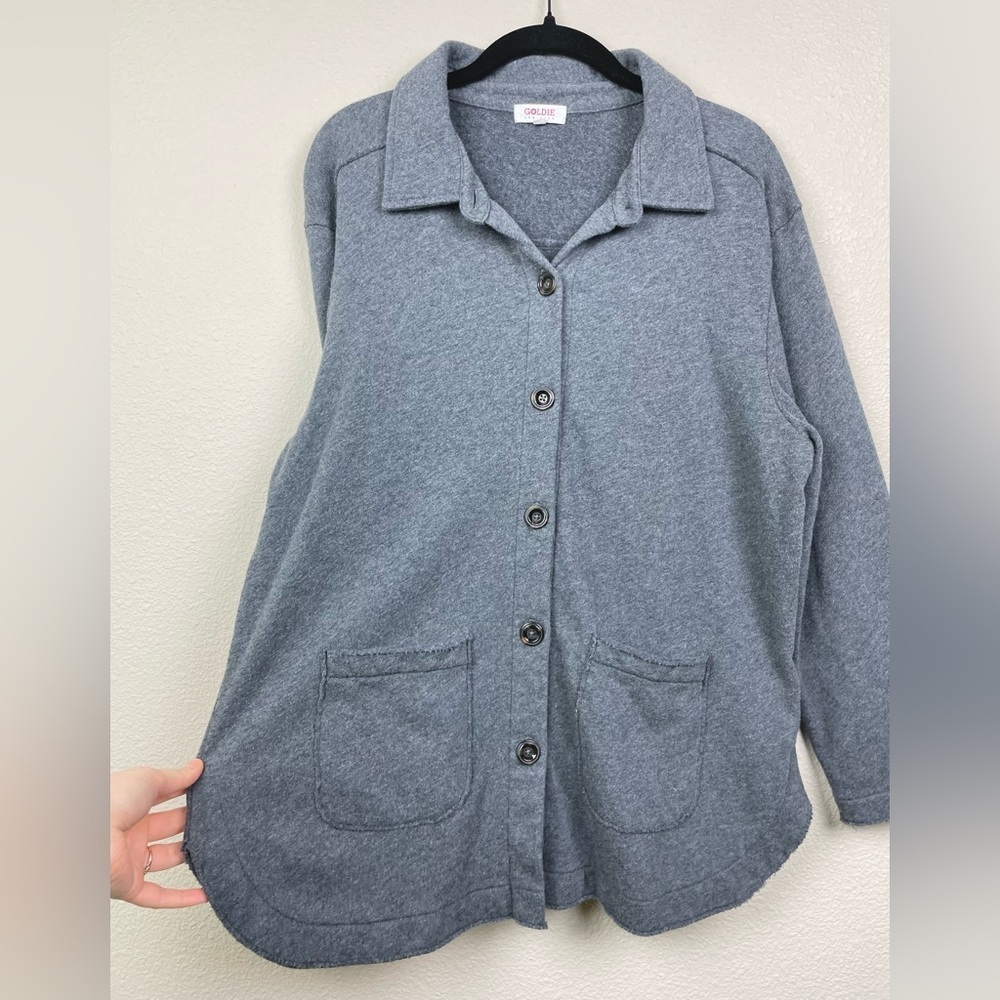 Goldie Lewinter Women's Medium Grey Button Up Oversized Shacket Jacket Shirt - Picture 6 of 16
